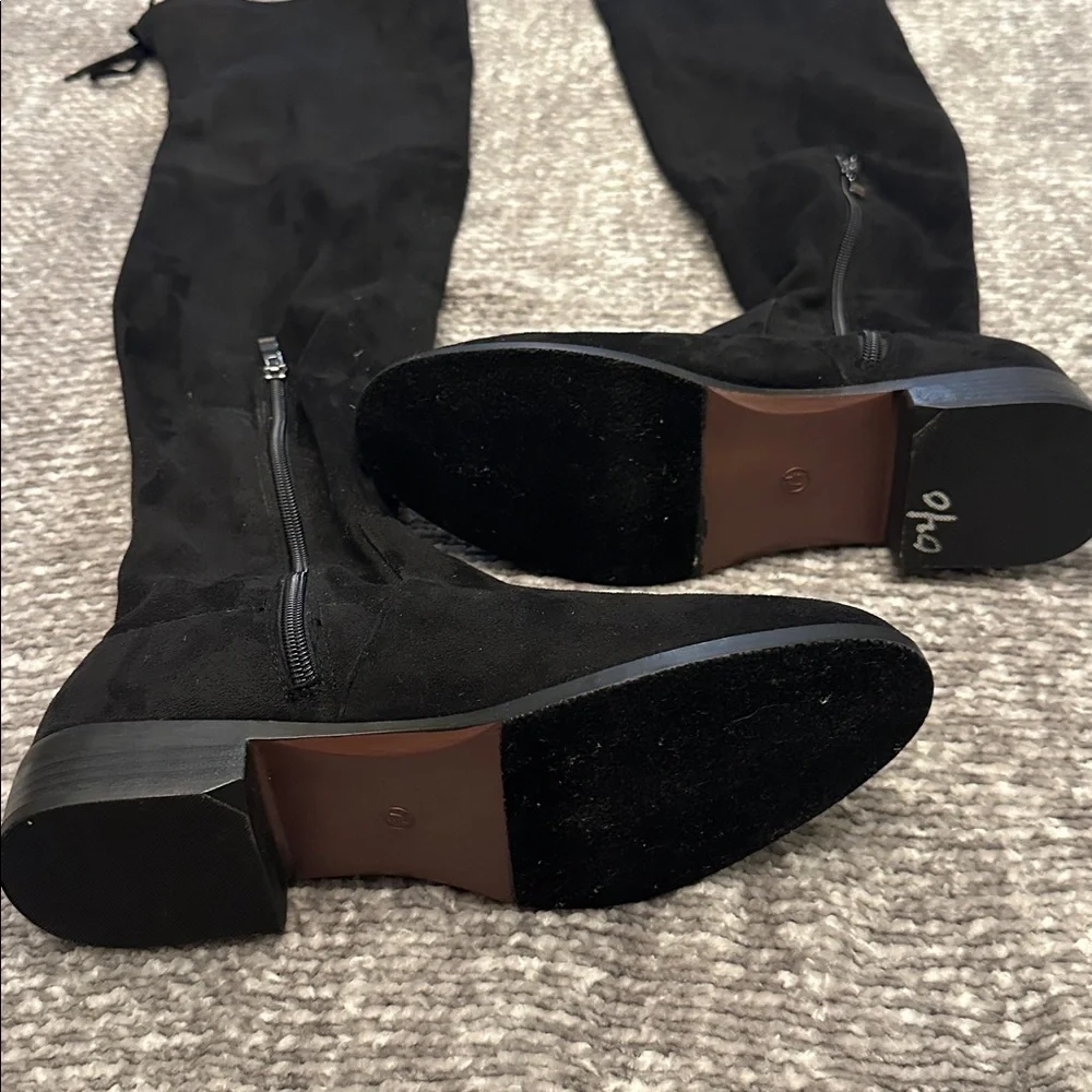 NWOT Catherine Malandrino Black suede over the knee boots with tie detail 7.5